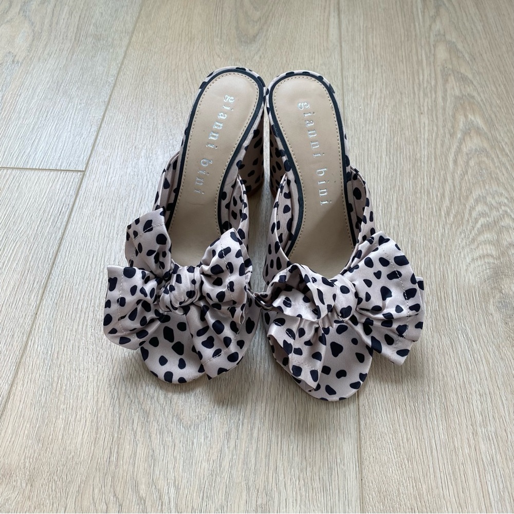 Gianni Bini Black and Cream Polka Dot Heels